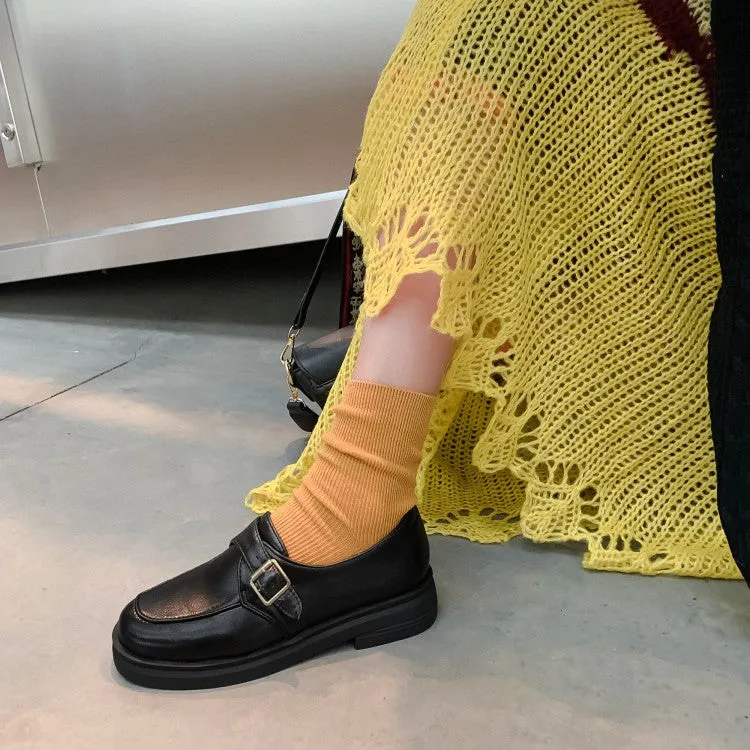 Women's Solid Color Metal Buckle Slip on Flats Shoes Classic Flat Shoes