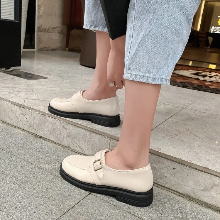 Flat Shoes Pattern Women's Solid Color Metal Buckle Slip on Flats Shoes