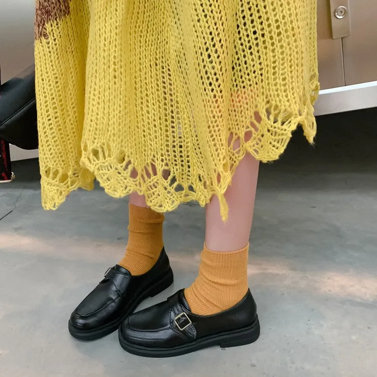 Best Shoes For Bunions And Flat Feet Women's Solid Color Metal Buckle Slip on Flats Shoes