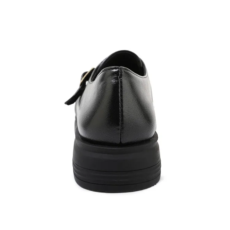 Women's Solid Color Metal Buckle Slip on Flats Shoes Flat Red Shoes