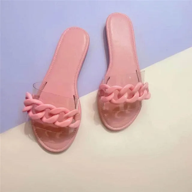 Flat Slippers Women Shoes Summer New Woman Sandals Sexy PVC Chain Sandal Ladies Flip Flops Casual Beach Dress Slides Designer Flat Feet Overpronation Shoes