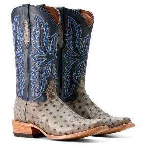 Brown Knee Boots With Heel ARIAT GREY FULL QUILL OSTRICH FUTURITY RELENTLESS BUCKLES COWBOY BOOT