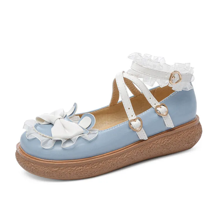 The Most Comfortable Flat Shoes Women's Lolita Bowties Knot Crossed Lace Straps Flats Shoes