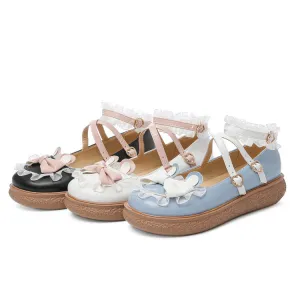 Bridesmaid Flat Shoes Women's Lolita Bowties Knot Crossed Lace Straps Flats Shoes