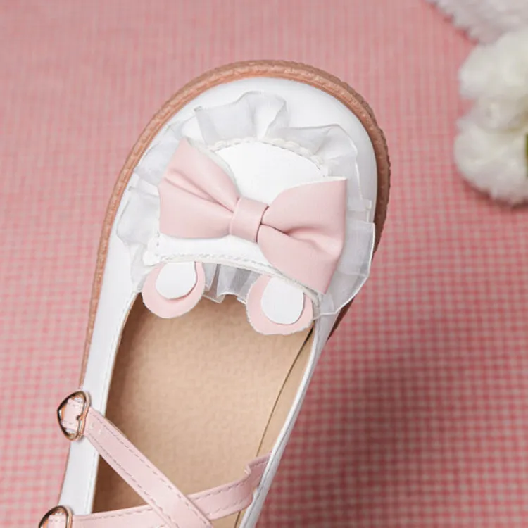 Women's Lolita Bowties Knot Crossed Lace Straps Flats Shoes Comfortable Stylish Flat Shoes
