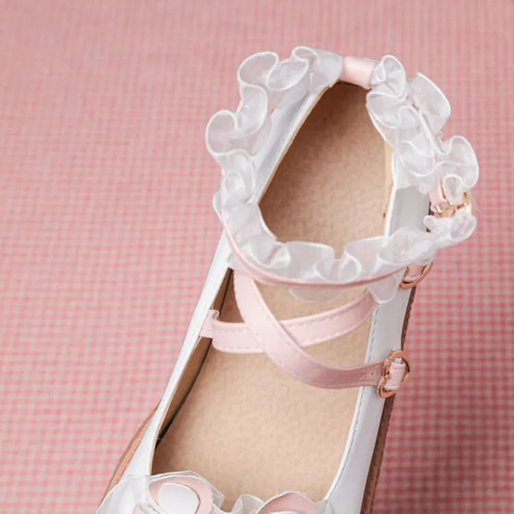 Women's Lolita Bowties Knot Crossed Lace Straps Flats Shoes Flats Wedding Shoes