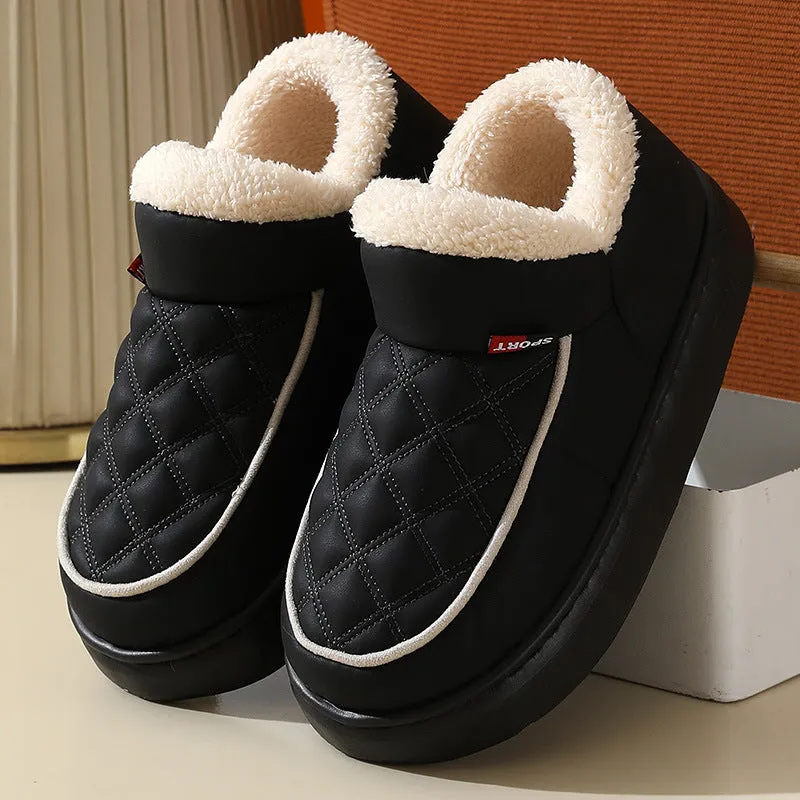 Winter Plush Cotton Shoes Warm Thick-bottom Waterproof Home Slippers All-match Indoor Outdoor Garden Shoes For Women Waterproof Lace Up Shoes