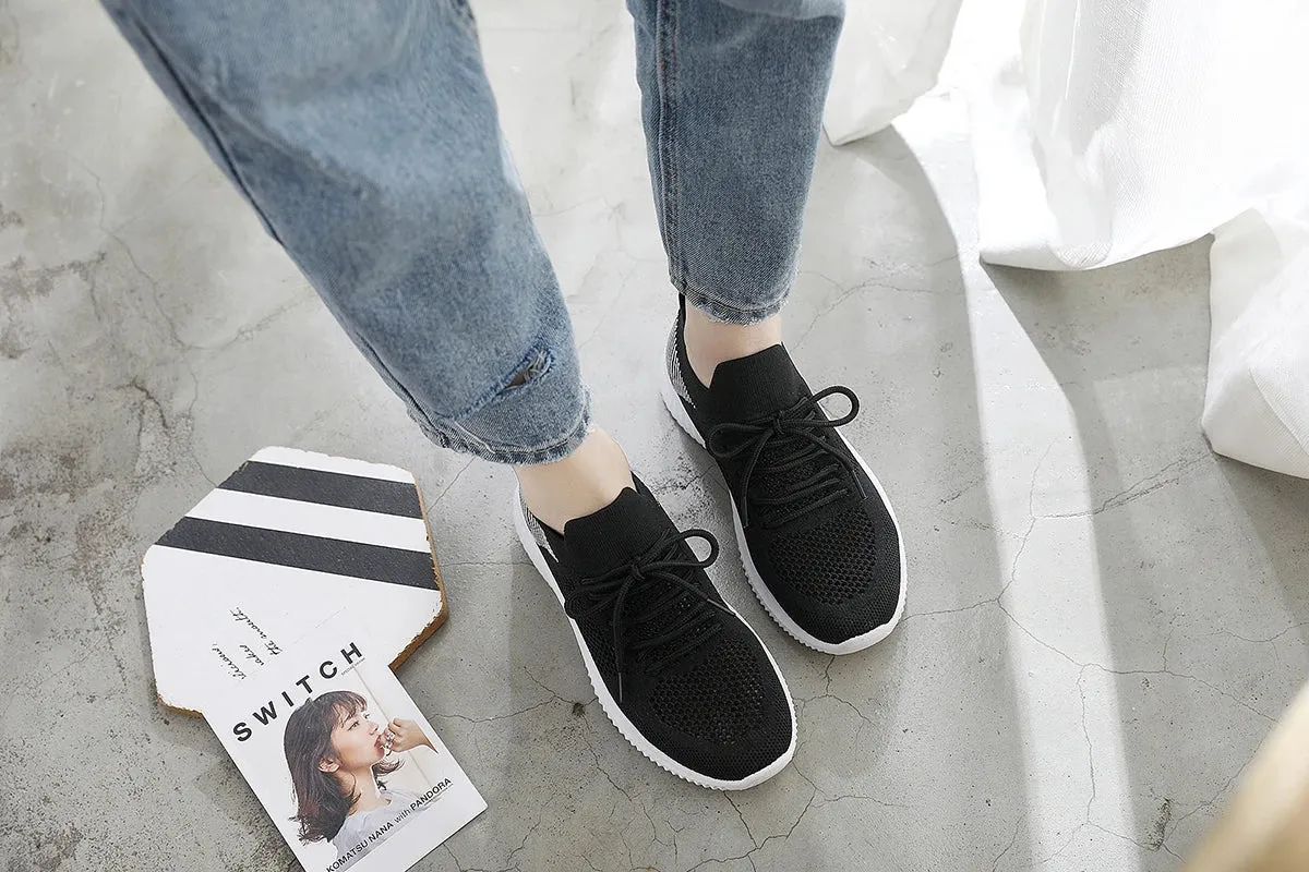 White Breathable Mesh Sports Sneakers for Women Spray Paint Sneakers