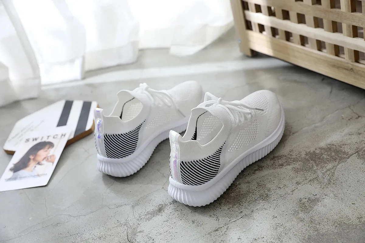 White Breathable Mesh Sports Sneakers for Women Teal Sneakers