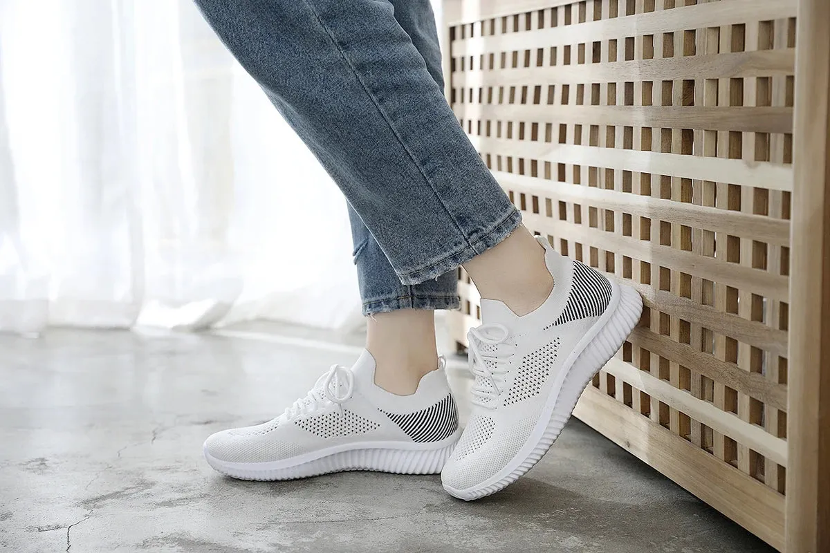 White Breathable Mesh Sports Sneakers for Women Bluey Sneakers