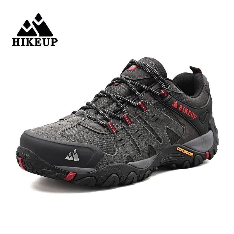 HIKEUP Men's Hiking Shoes Suede Leather Outdoor Shoes Wear-resistant Men Trekking Walking Hunting Tactical Sneakers Five Ten Camp Four Hiking Shoes