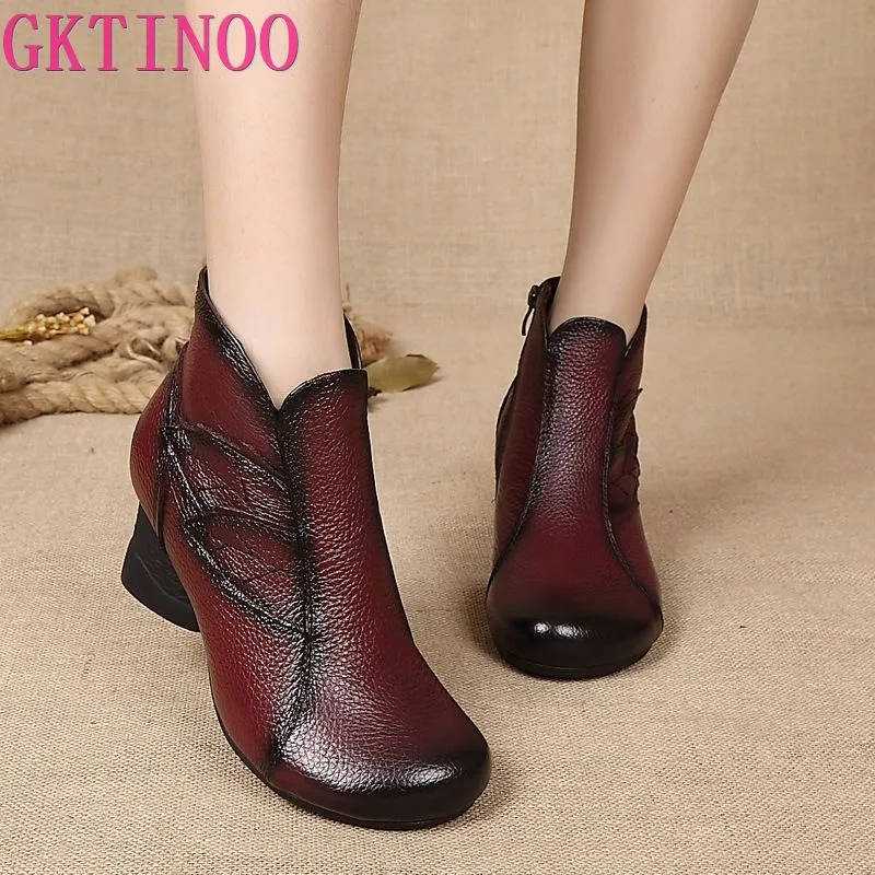 Waterproof Orthotic Shoes GKTINOO Autumn Winter Woman Genuine Leather Ankle Boots Female Casual Shoes Women Waterproof Warm Snow Boots Ladies Shoes