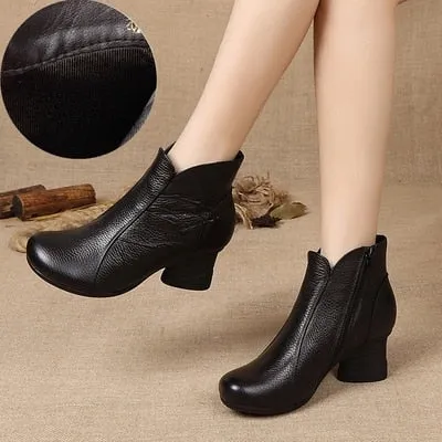 GKTINOO Autumn Winter Woman Genuine Leather Ankle Boots Female Casual Shoes Women Waterproof Warm Snow Boots Ladies Shoes Waterproof Approach Shoe