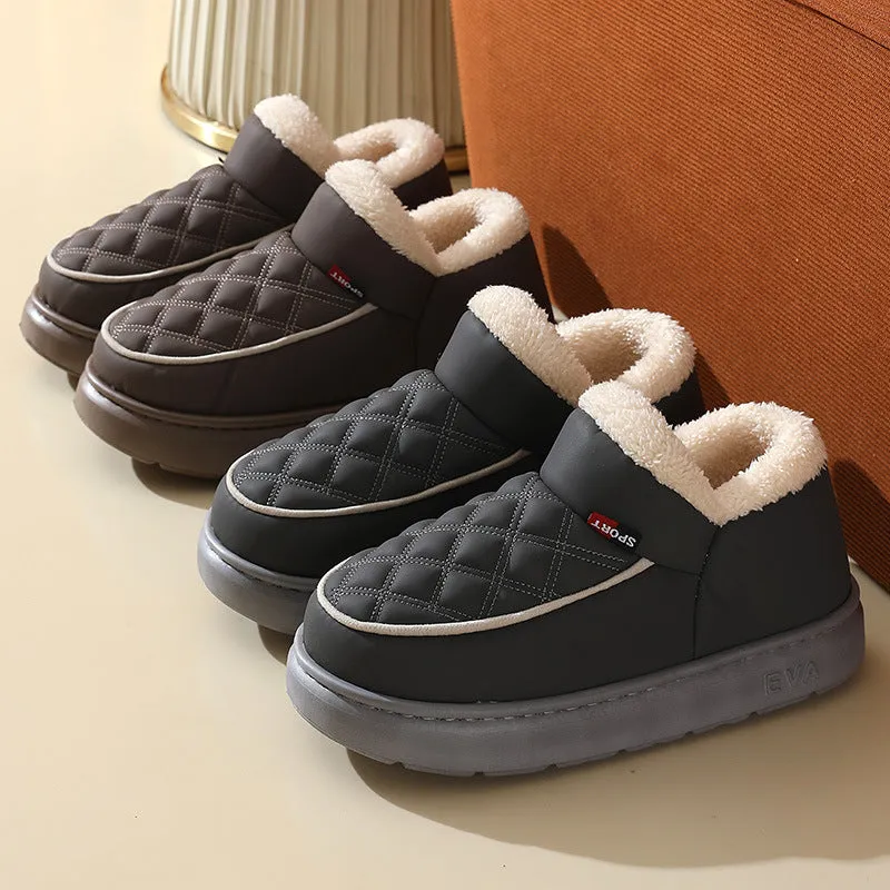 Waterproof Golf Shoes Men's Winter Plush Cotton Shoes Warm Thick-bottom Waterproof Home Slippers All-match Indoor Outdoor Garden Shoes For Women