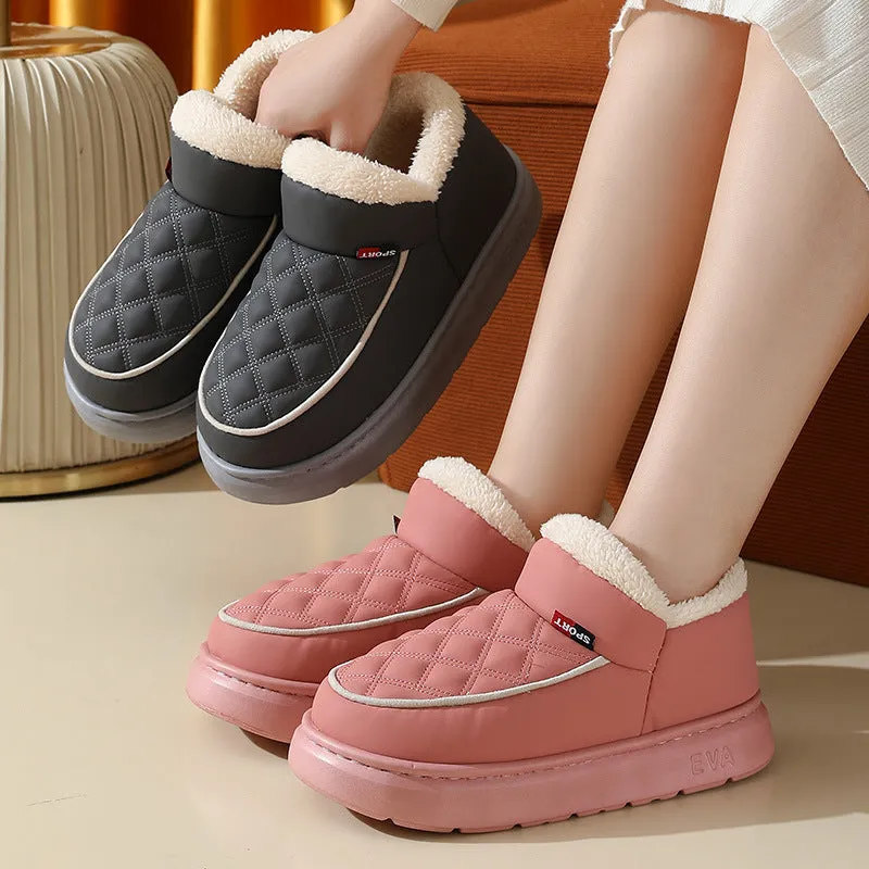 Winter Plush Cotton Shoes Warm Thick-bottom Waterproof Home Slippers All-match Indoor Outdoor Garden Shoes For Women Trail Shoes Waterproof