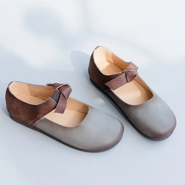 Elasticated Flat Shoes Gray Bow knot Leather Flat Shoes For Women X25031