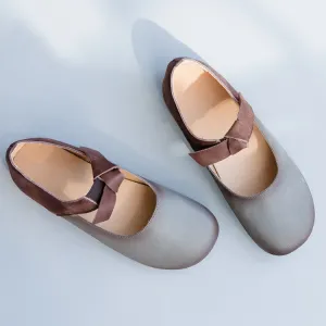 Shoe Ballet Flats Gray Bow knot Leather Flat Shoes For Women X25031
