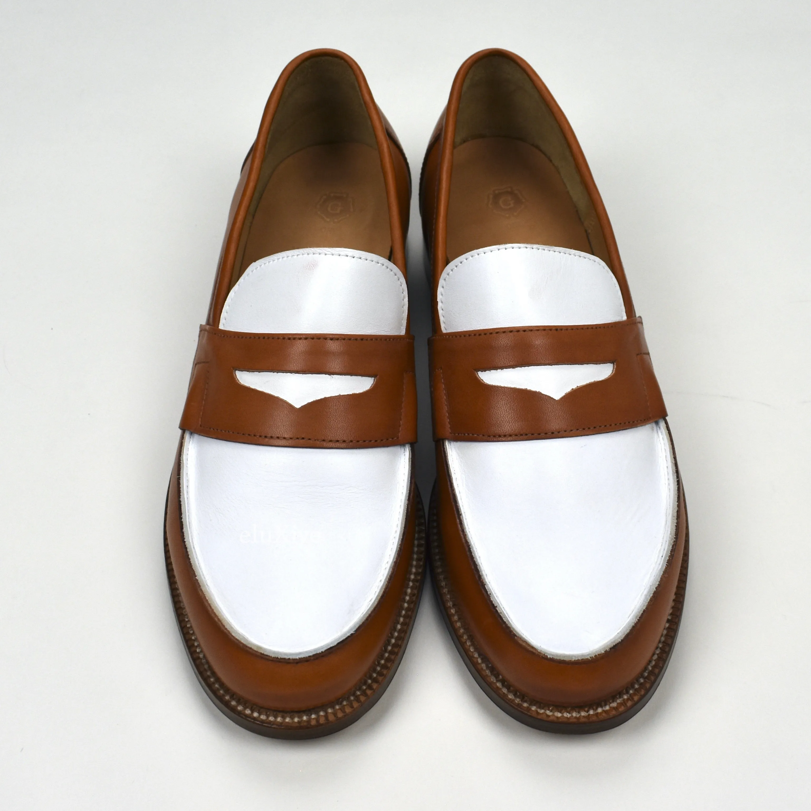 Work Boot Slippers Grenson - Cognac Tan/White Leather Epsom Penny Loafers