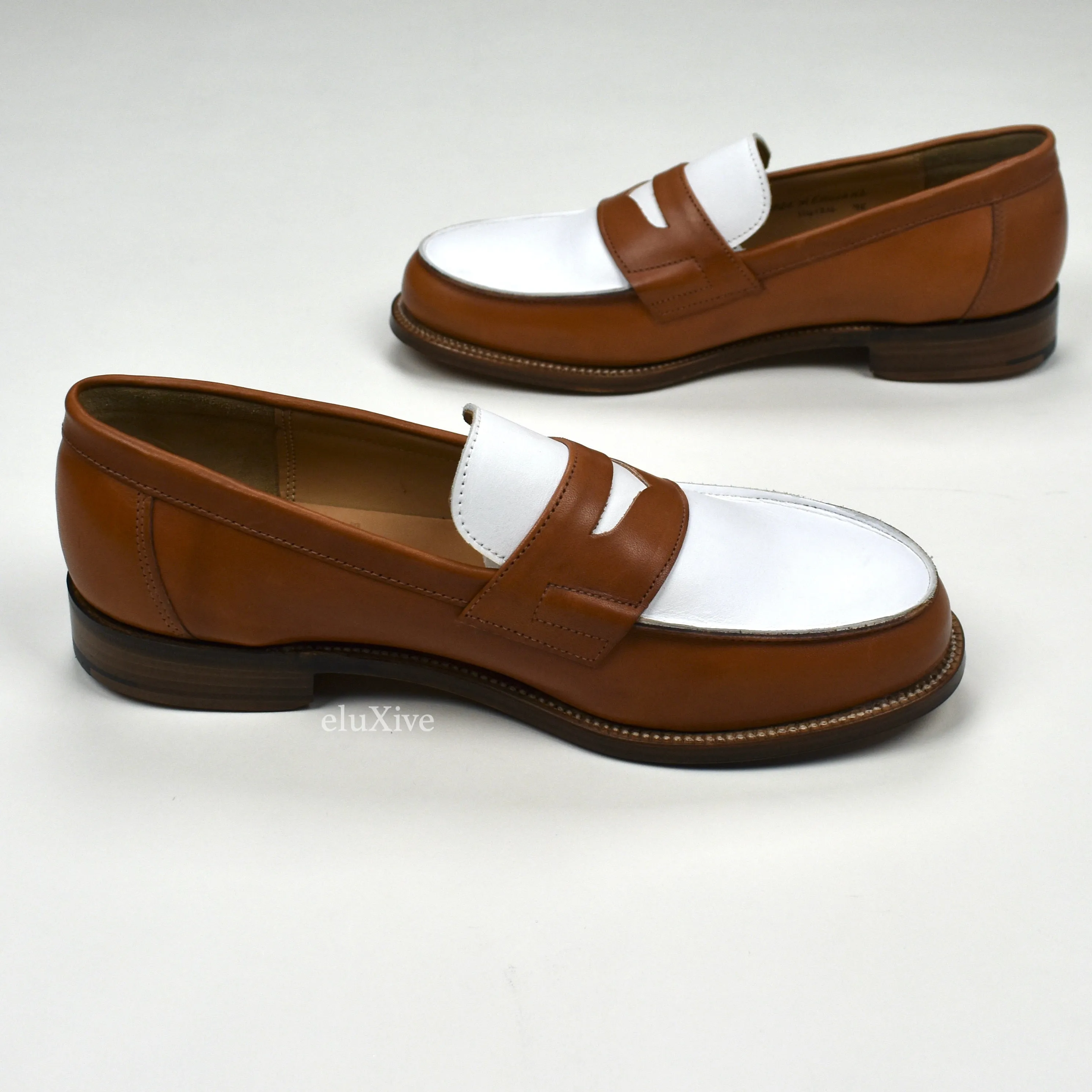 Grenson - Cognac Tan/White Leather Epsom Penny Loafers Fluffy Sneaker Slippers