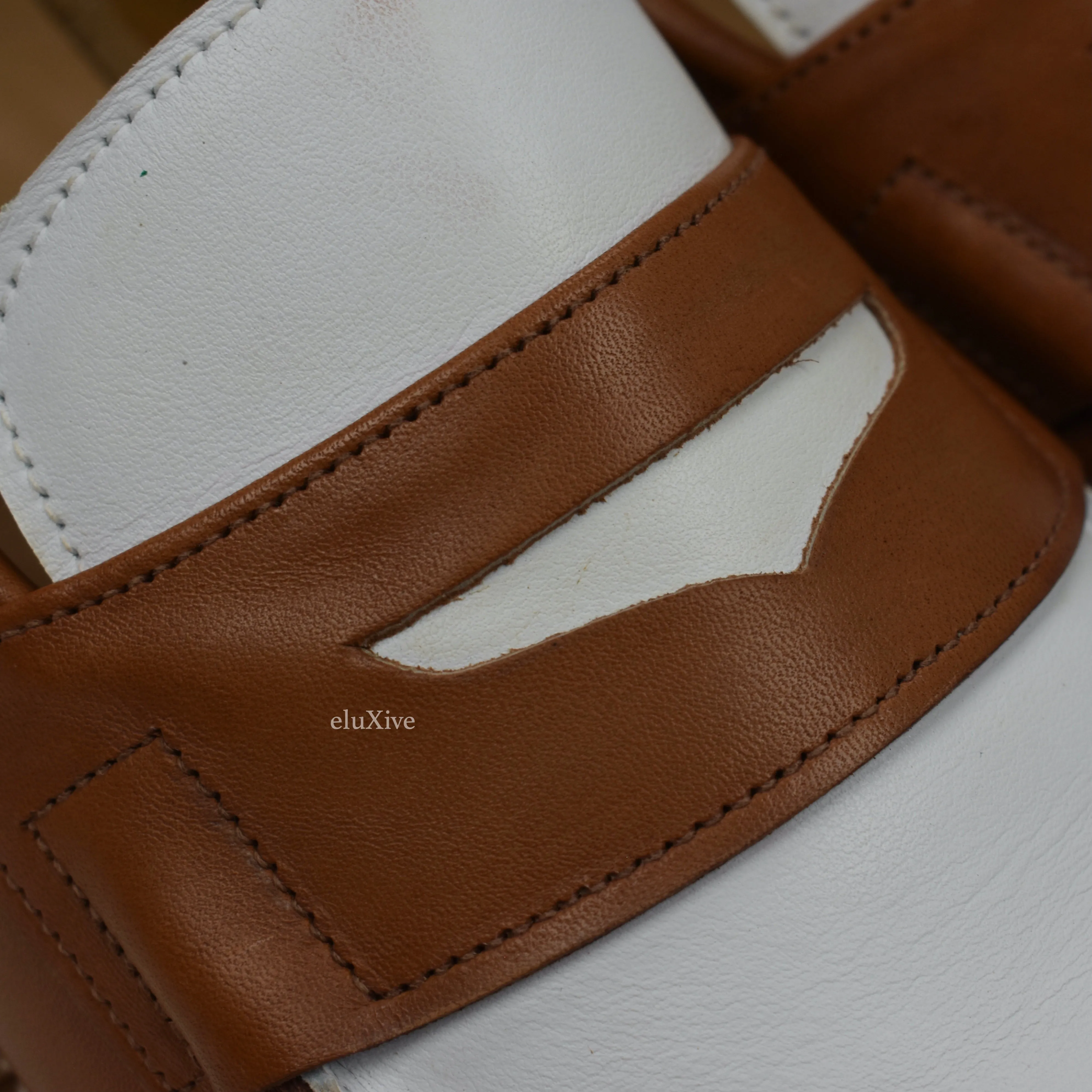 Grenson - Cognac Tan/White Leather Epsom Penny Loafers Porsche Slippers