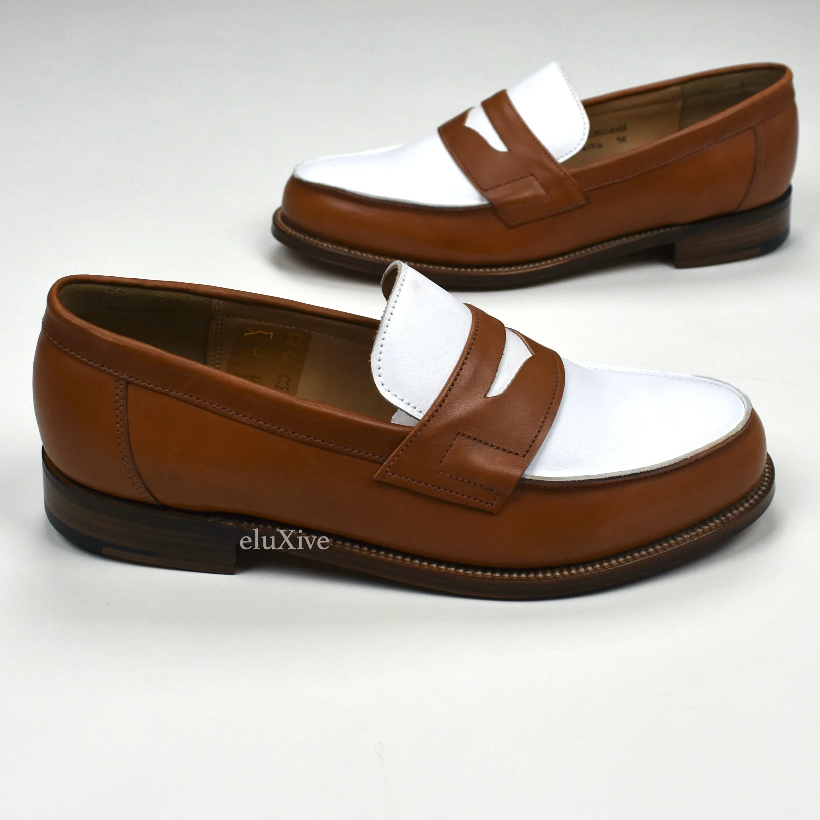 Soft Slippers Grenson - Cognac Tan/White Leather Epsom Penny Loafers