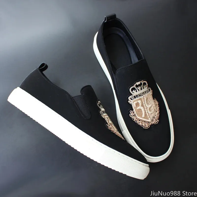 2024 Brand New Men Casual Shoes Black Suede Leather Man Party Luxury Embroidery Flat Shoes Tide Slip-On Loafers Leopard Print Flat Shoes