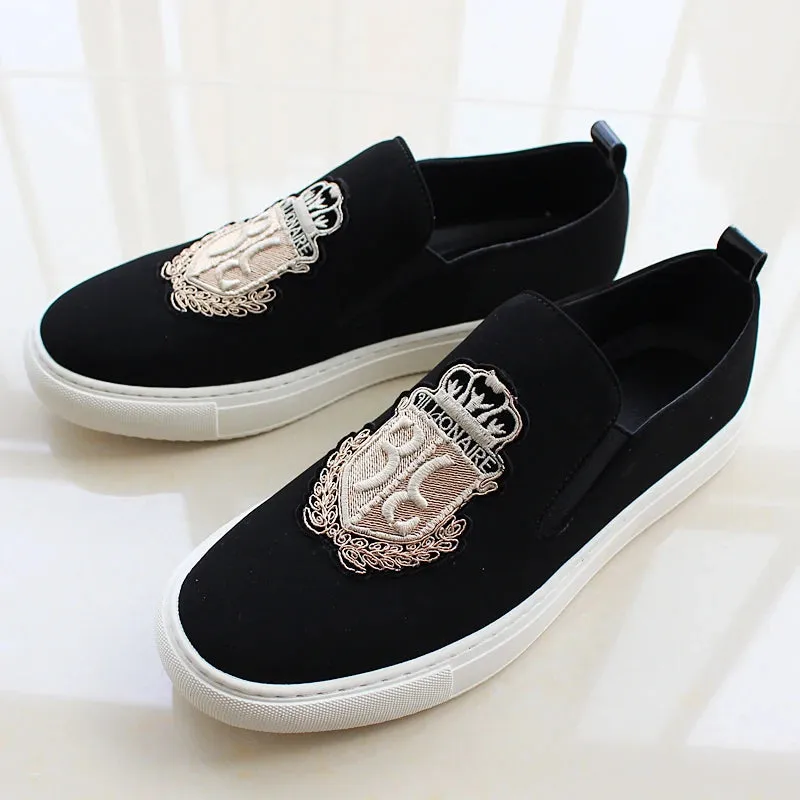 2024 Brand New Men Casual Shoes Black Suede Leather Man Party Luxury Embroidery Flat Shoes Tide Slip-On Loafers Rocky Shoes Flats