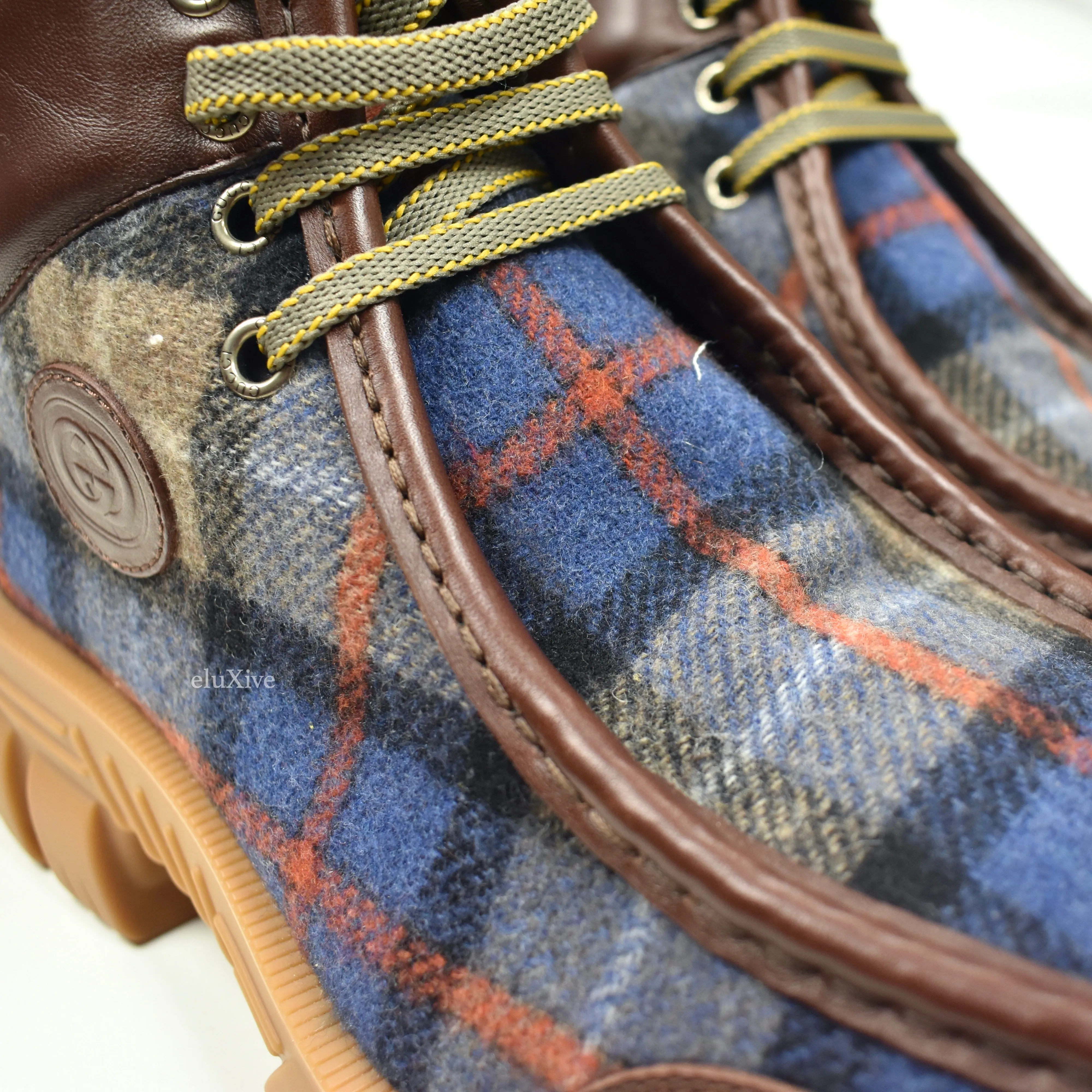 Lb Slippers Gucci - Plaid Wool / Leather Chunky Sole Hiking Boots