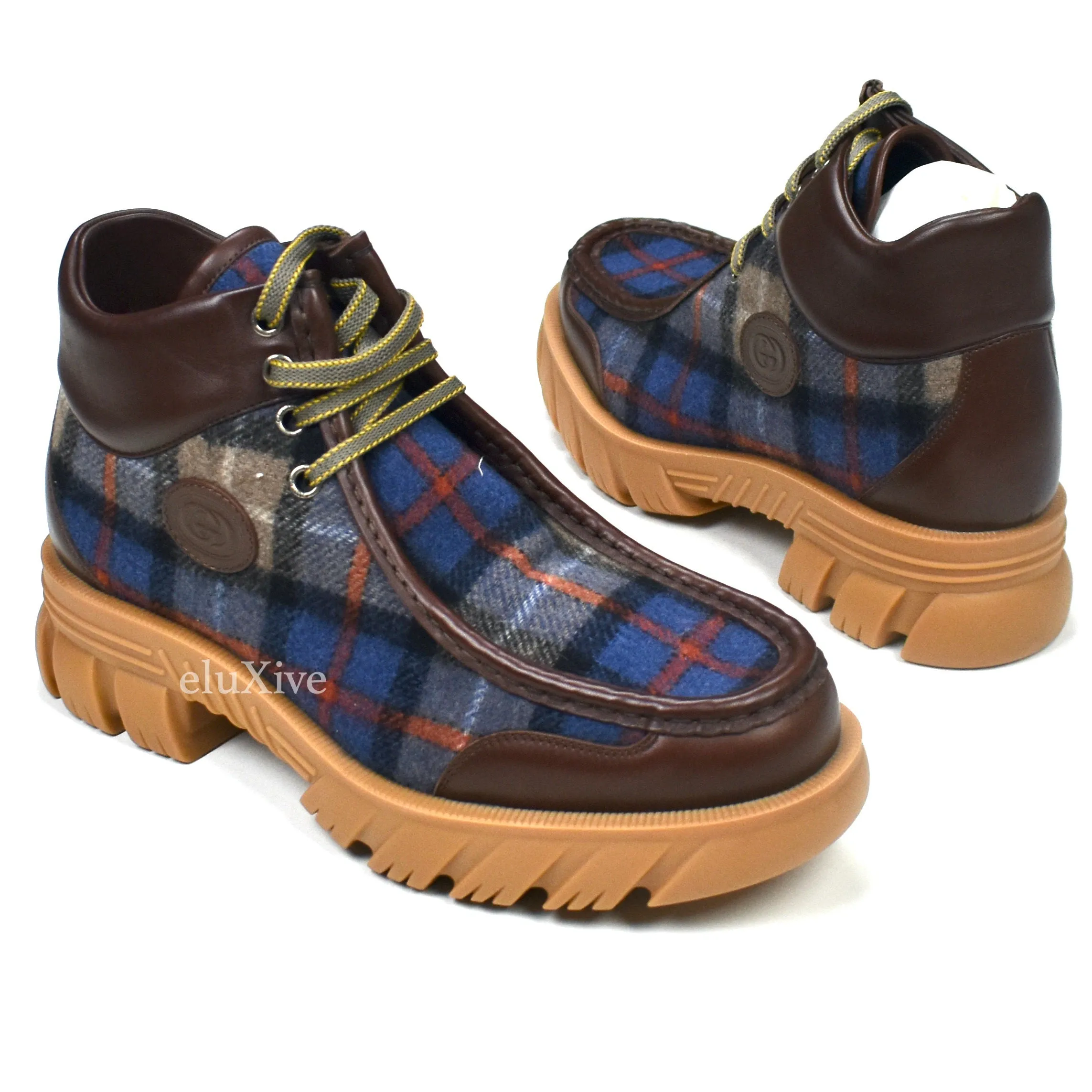 Slipers Gucci - Plaid Wool / Leather Chunky Sole Hiking Boots