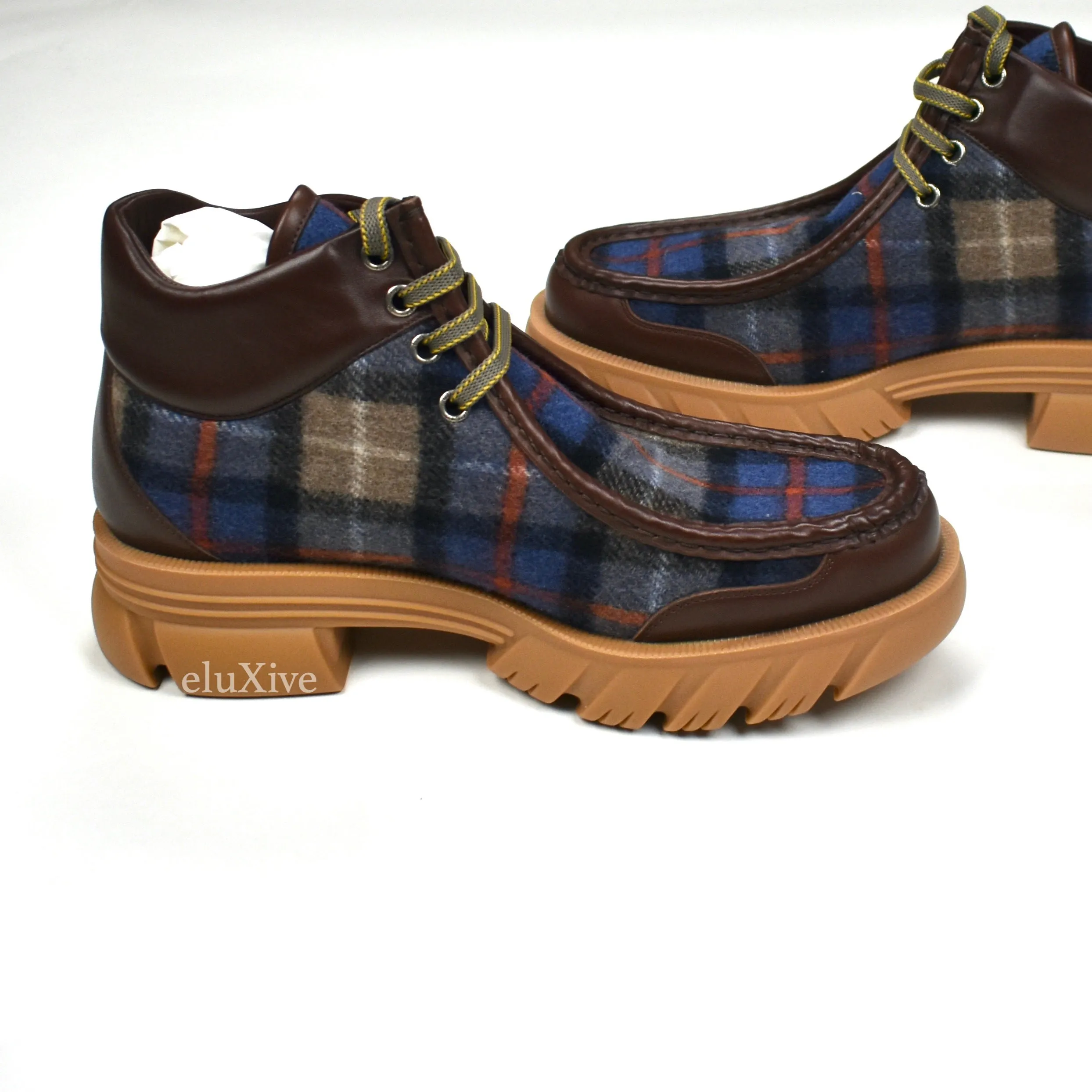 Corvette Slippers Gucci - Plaid Wool / Leather Chunky Sole Hiking Boots