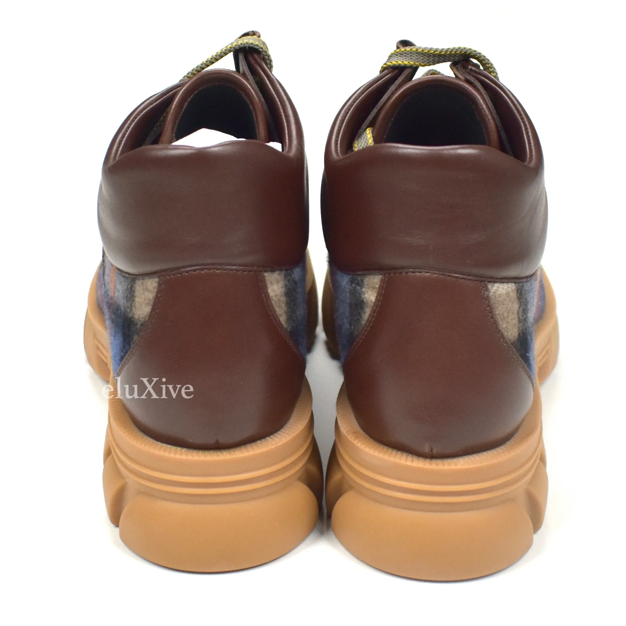 Wolf And Badger Slippers Gucci - Plaid Wool / Leather Chunky Sole Hiking Boots