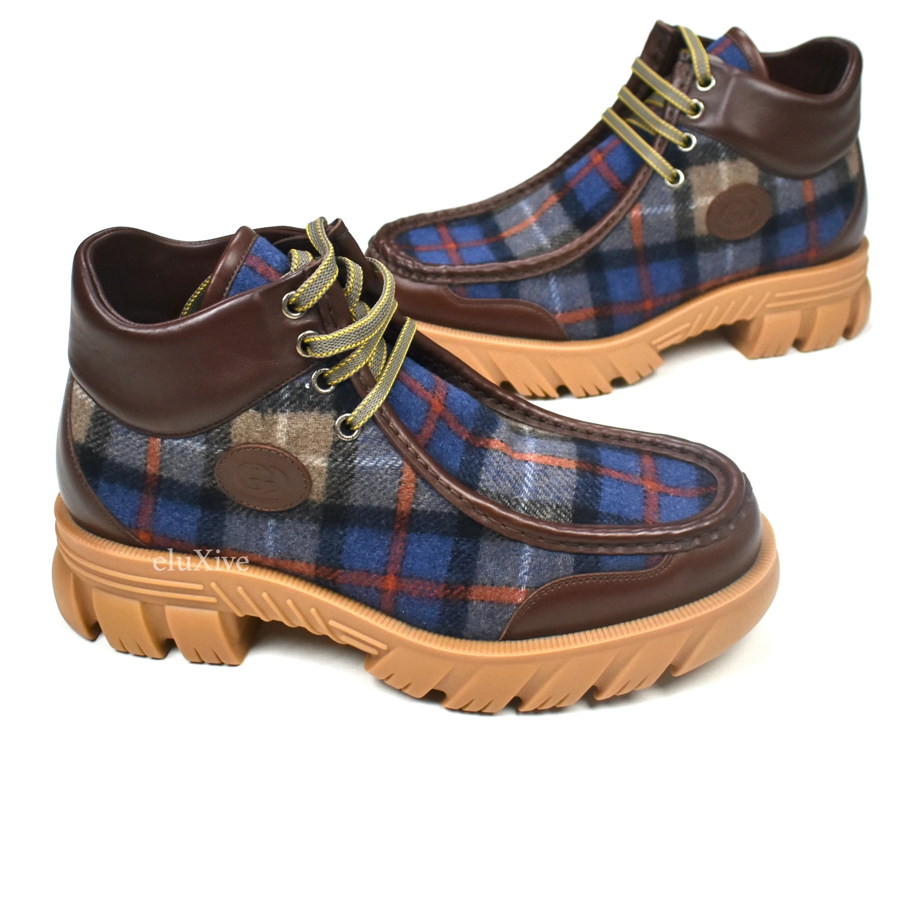 Slippers For The Elderly Gucci - Plaid Wool / Leather Chunky Sole Hiking Boots