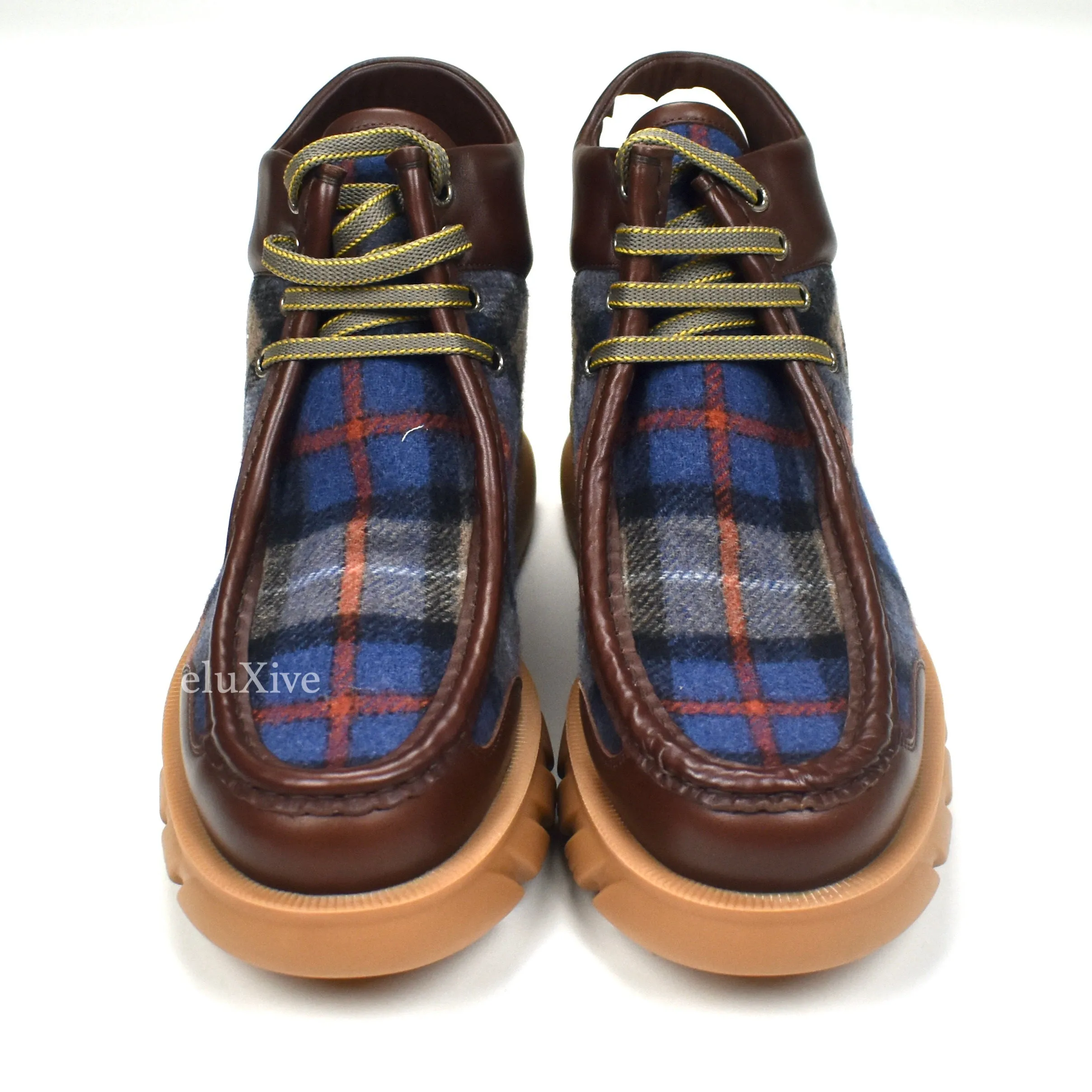 Gucci - Plaid Wool / Leather Chunky Sole Hiking Boots Waterproof Slides