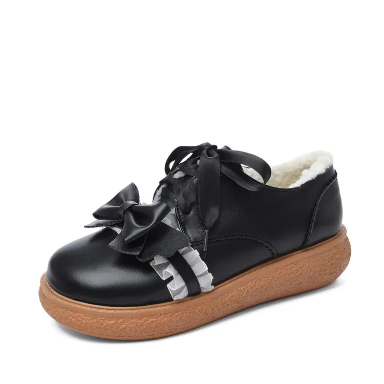 Leopard Skin Flat Shoes Women's Lolita Bowtie Lace Ribbon Flats Shoes