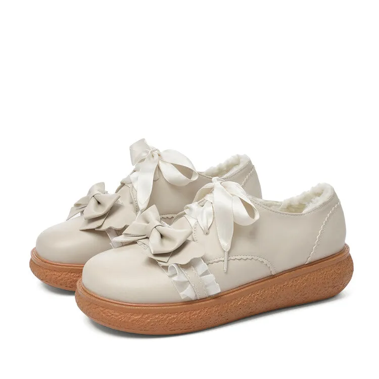 Women's Lolita Bowtie Lace Ribbon Flats Shoes Bridesmaid Shoes Flat Sandals