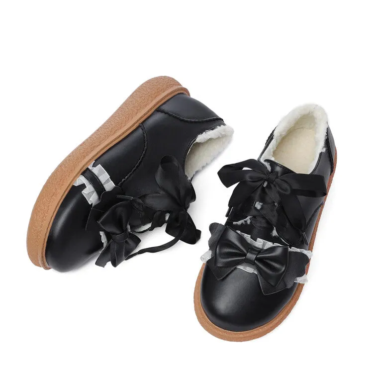 Flat Slip On Shoes For Sale Women's Lolita Bowtie Lace Ribbon Flats Shoes