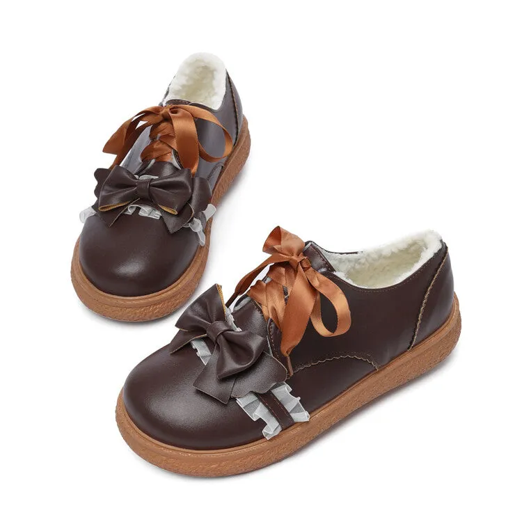 Soft Sole Flat Shoes Women's Lolita Bowtie Lace Ribbon Flats Shoes
