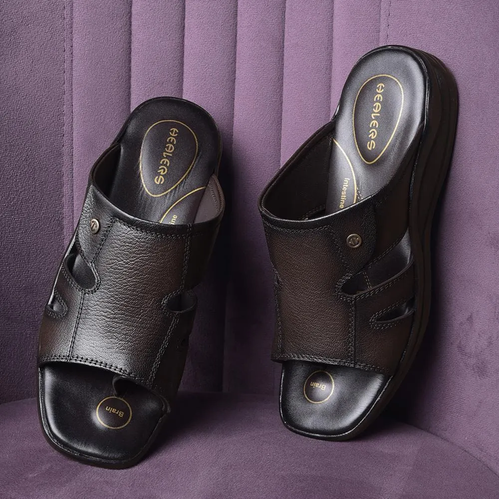 Closed Toe Leather Dress Sandals Healers Brown Casual Toe Ring Slippers For Men 2013-903 By Liberty