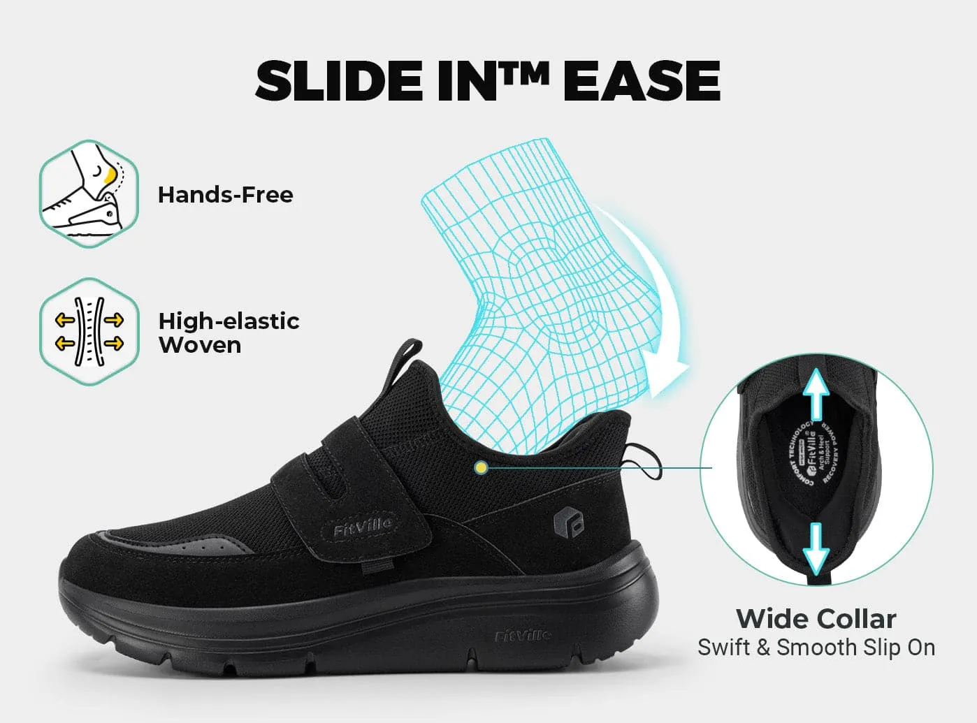 FitVille Men's Cloud Wanderer V5 Heeled Shoes That Turn Into Flats