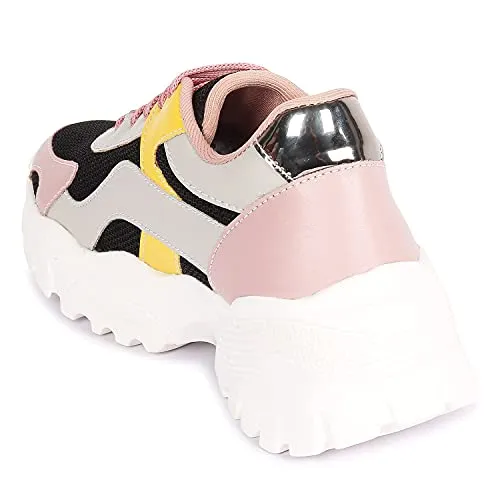 ZAPATOZ Women's Stylish Lightweight | Casual Shoes | Sneakers Black Wide Toe Sneakers