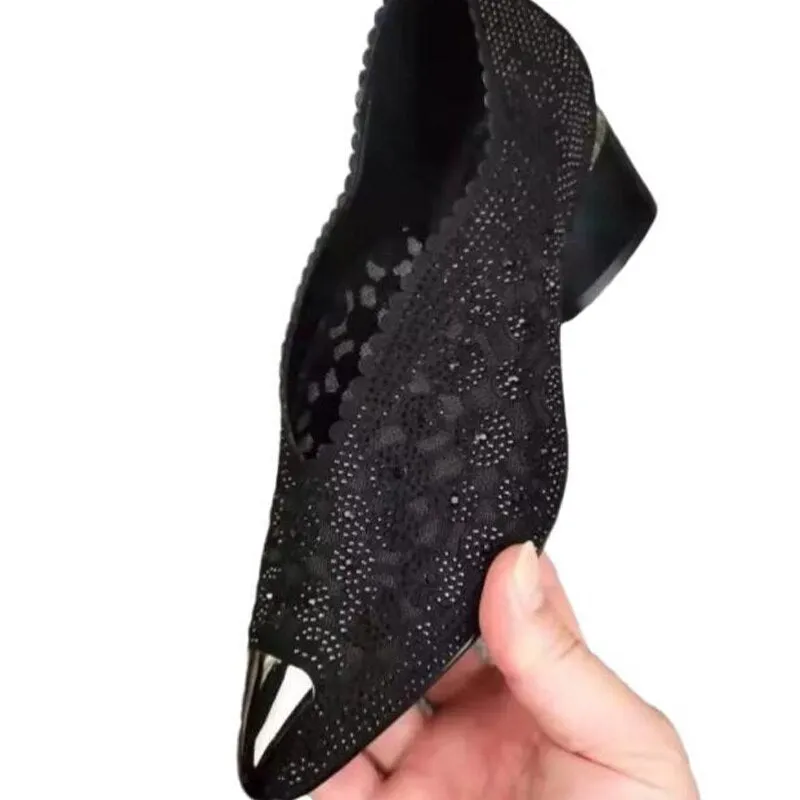 Ballet Flat Shoes With Arch Support Lace Sexy Pointed Toe Women Square Heel Shoes