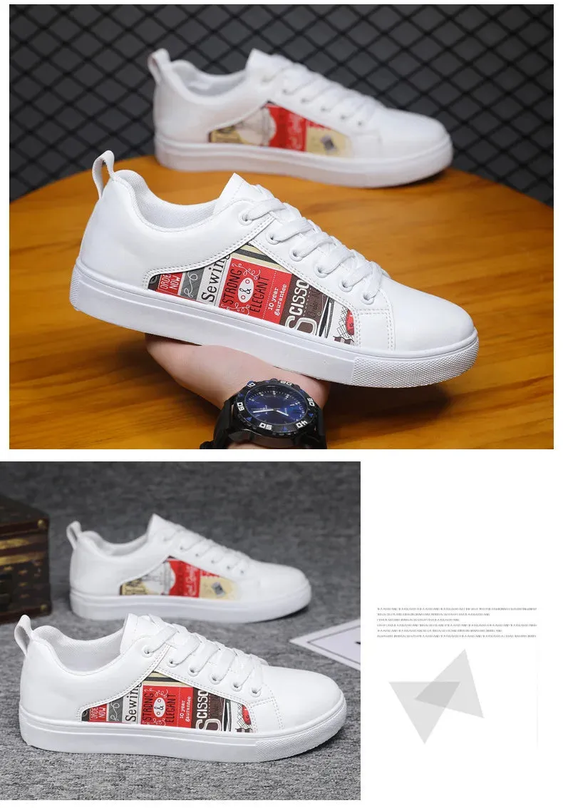 White Shoes For Men Fashion Korean Male Flat Sneakers Boys Running Shoes Man's Tennis Shoes Large Size 47 48 Students Sneakers Walking Shoes Good For Flat Feet