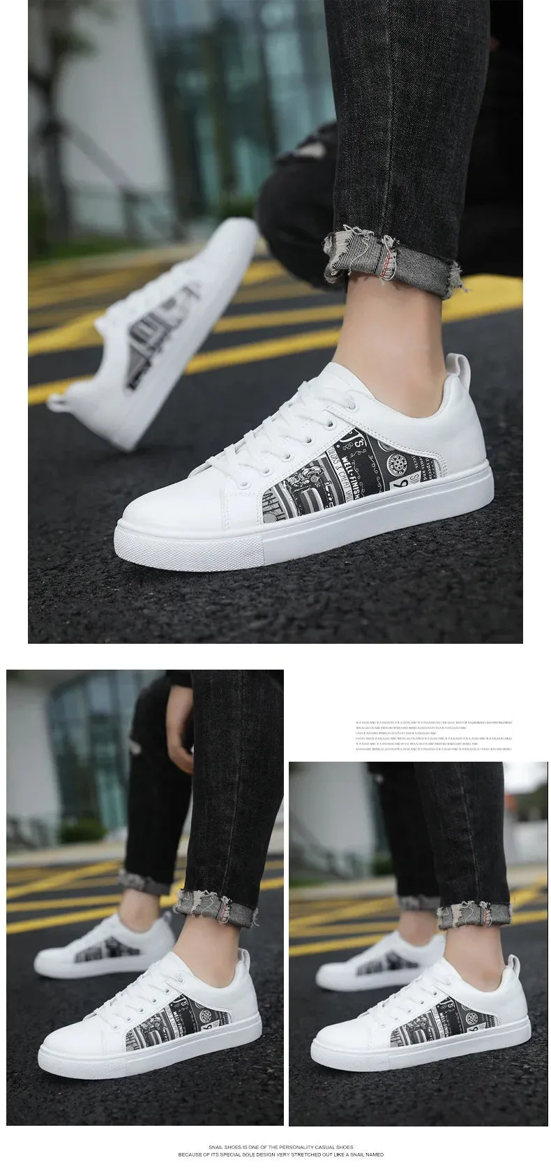 White Shoes For Men Fashion Korean Male Flat Sneakers Boys Running Shoes Man's Tennis Shoes Large Size 47 48 Students Sneakers Raised Flats Shoes