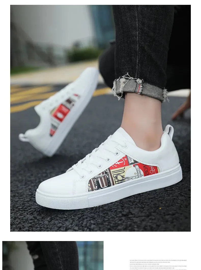 White Shoes For Men Fashion Korean Male Flat Sneakers Boys Running Shoes Man's Tennis Shoes Large Size 47 48 Students Sneakers Gold Flat Shoes Wide Fit