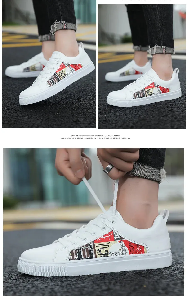 White Shoes For Men Fashion Korean Male Flat Sneakers Boys Running Shoes Man's Tennis Shoes Large Size 47 48 Students Sneakers Wearing Flat Shoes With A Dress
