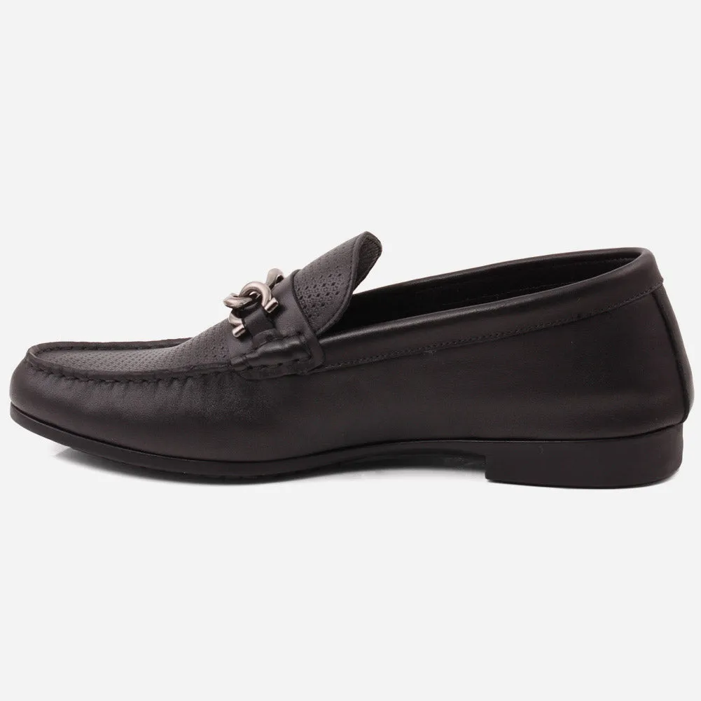 Men "VICENTE" Casual Perforated Slip On Metallic Buckle Leather Moccasins Mtb Flat Shoes Clearance