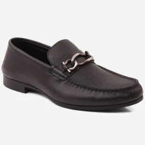 Men "VICENTE" Casual Perforated Slip On Metallic Buckle Leather Moccasins Fabric Flat Shoes
