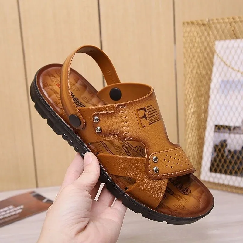 Men's Beach Open Toe Shoes Sandals High Quality Non-slip Men Slippers Breathable Two Uses Male Footwear Mens Summer Outdoor Shoe Plush House Slippers