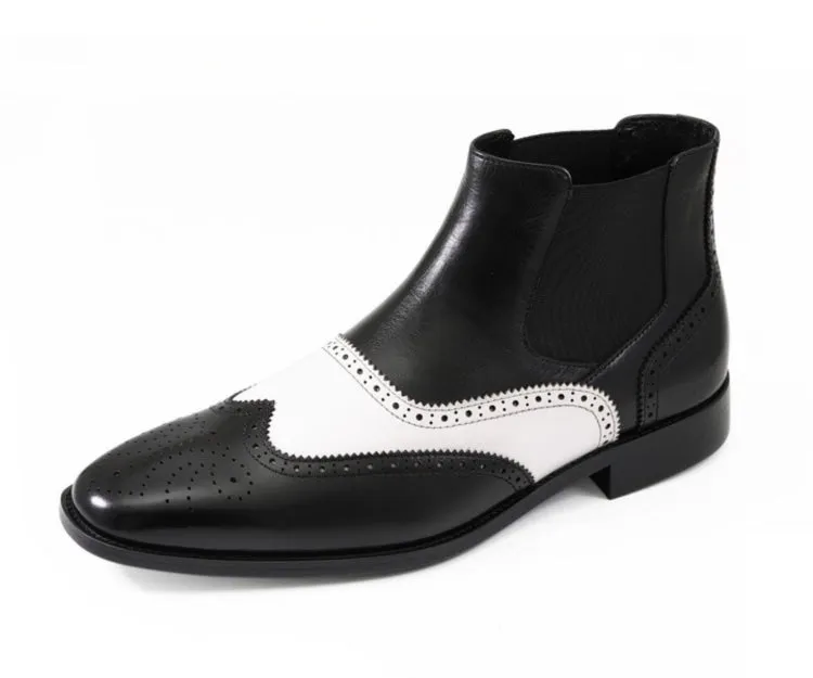 Wedge Heel Dress Boots Men's Dress Boots-AG2632 Black & White