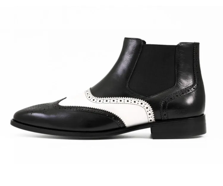 Patent Leather Ankle Boots Men's Dress Boots-AG2632 Black & White
